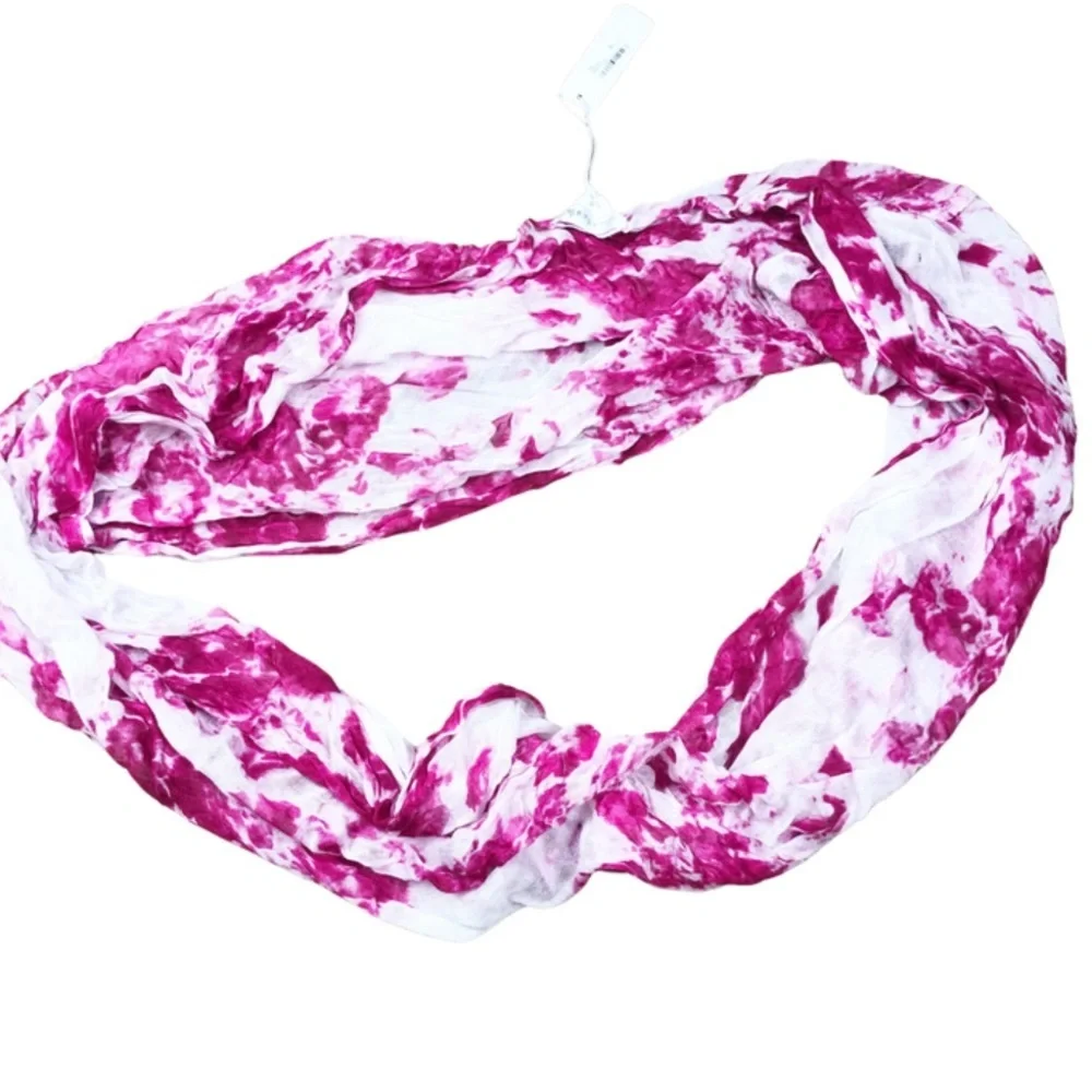 New Charming Charlie‎ Infinity Scarf Pink White Tie Dye Viscose Lightweight
